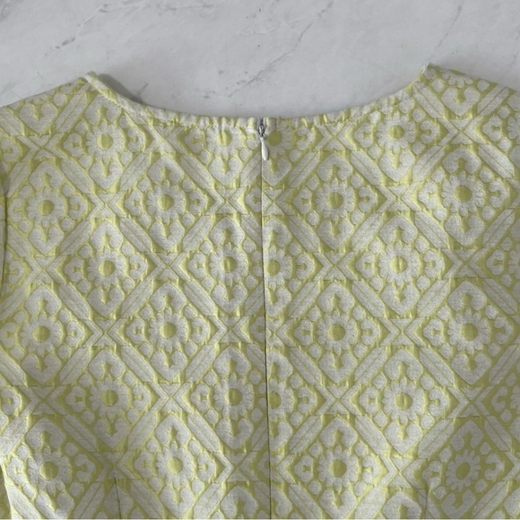 Tulle Yellow White Textured Print Mini Cap Sleeve Dress Size Large - Picture 4 of 6